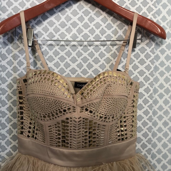 Bebe Isis nude feather studded dress women’s juniors size M - Picture 3 of 8